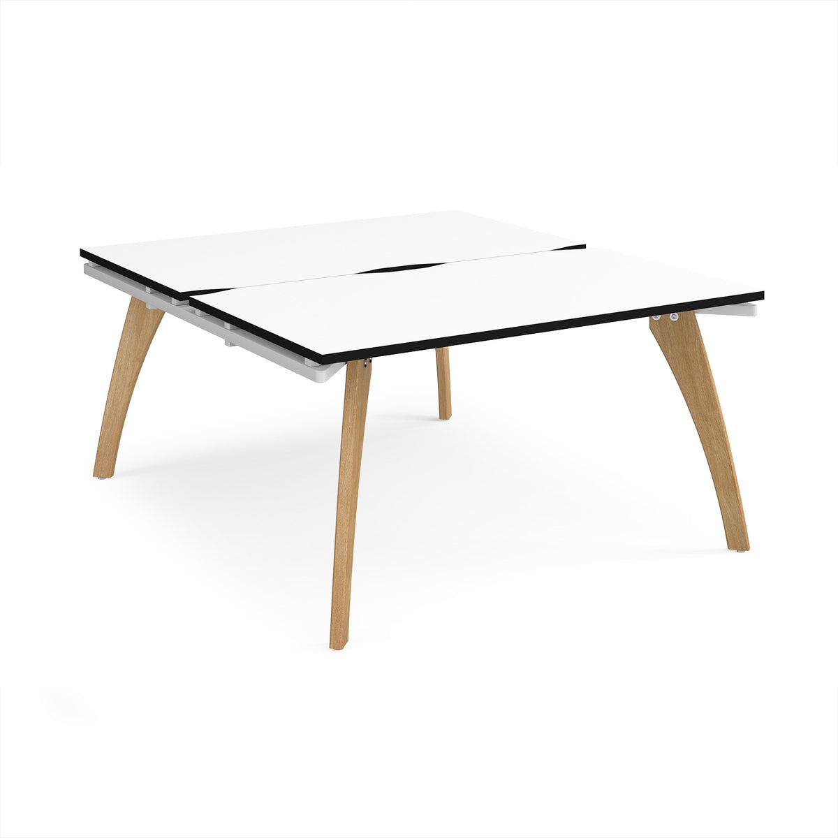 Fuze back to back desks 1400mm x 1600mm with oak legs - white underframe, White Top, black edge - view 1