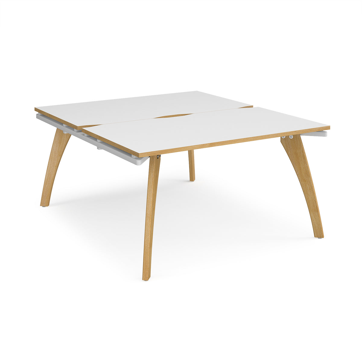 Fuze back to back desks 1400mm x 1600mm with oak legs - white underframe, White Top with oak edging - view 1