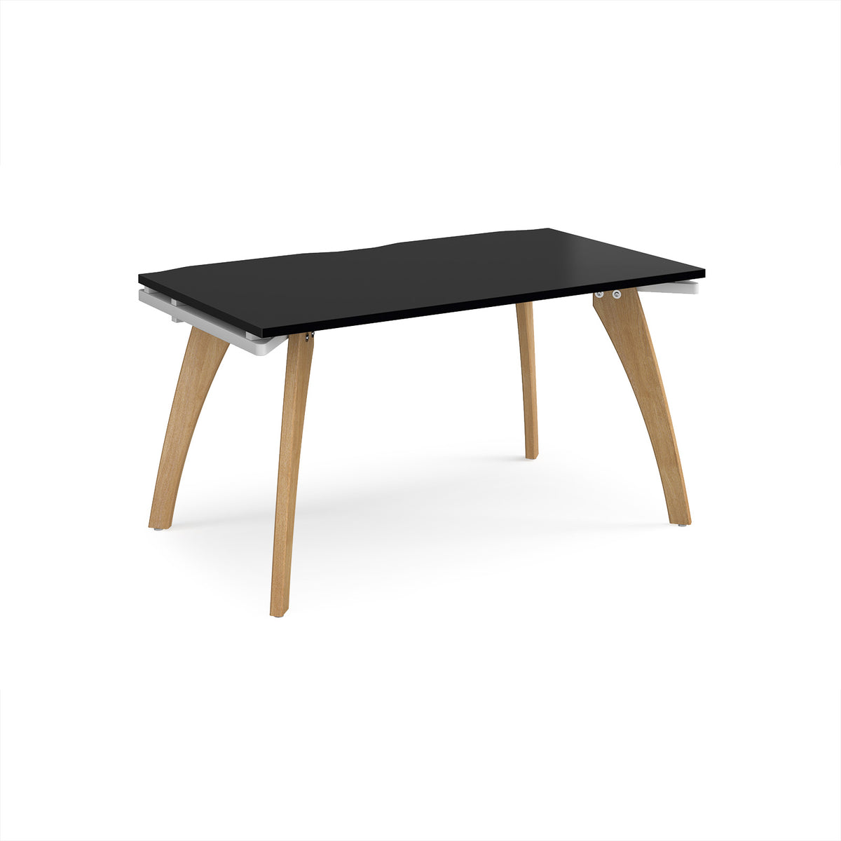 Fuze single desk 1400mm x 800mm with oak legs - white underframe, black top - view 1