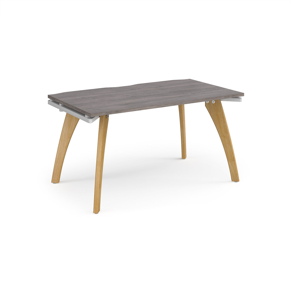 Fuze single desk 1400mm x 800mm with oak legs - white underframe, Grey Oak Top - view 1