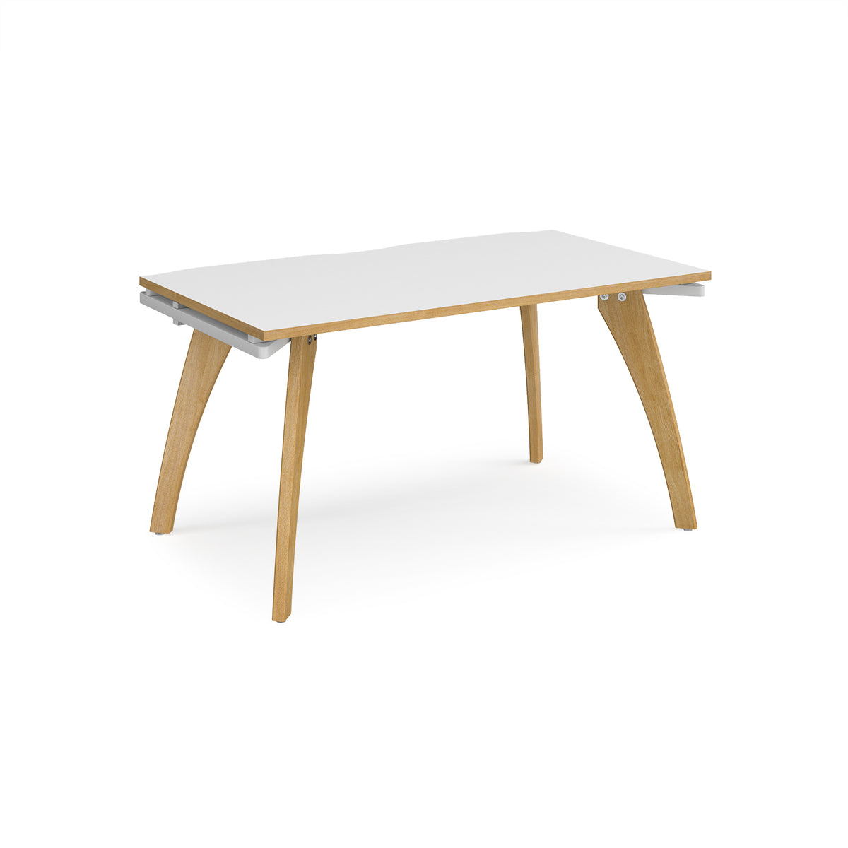 Fuze single desk 1400mm x 800mm with oak legs - white underframe, White Top with oak edging - view 1