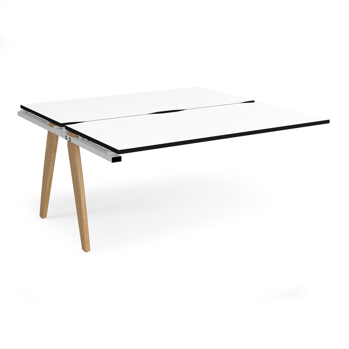 Fuze add on units back to back 1600mm x 1600mm with oak legs - white underframe, White Top, black edge - view 1