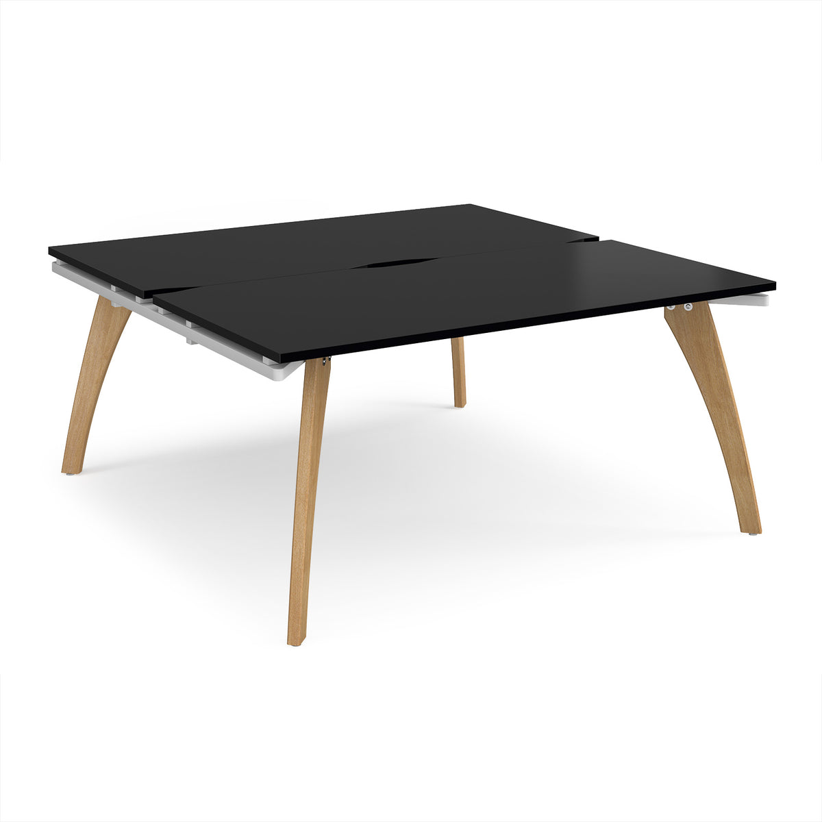 Fuze back to back desks 1600mm x 1600mm with oak legs - white underframe, black top - view 1