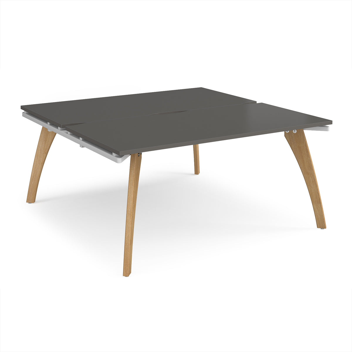 Fuze back to back desks 1600mm x 1600mm with oak legs - white underframe, storm grey top - view 1