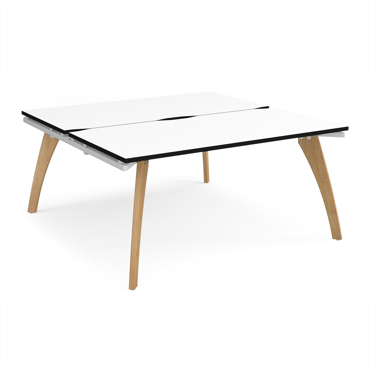 Fuze back to back desks 1600mm x 1600mm with oak legs - white underframe, White Top, black edge - view 1