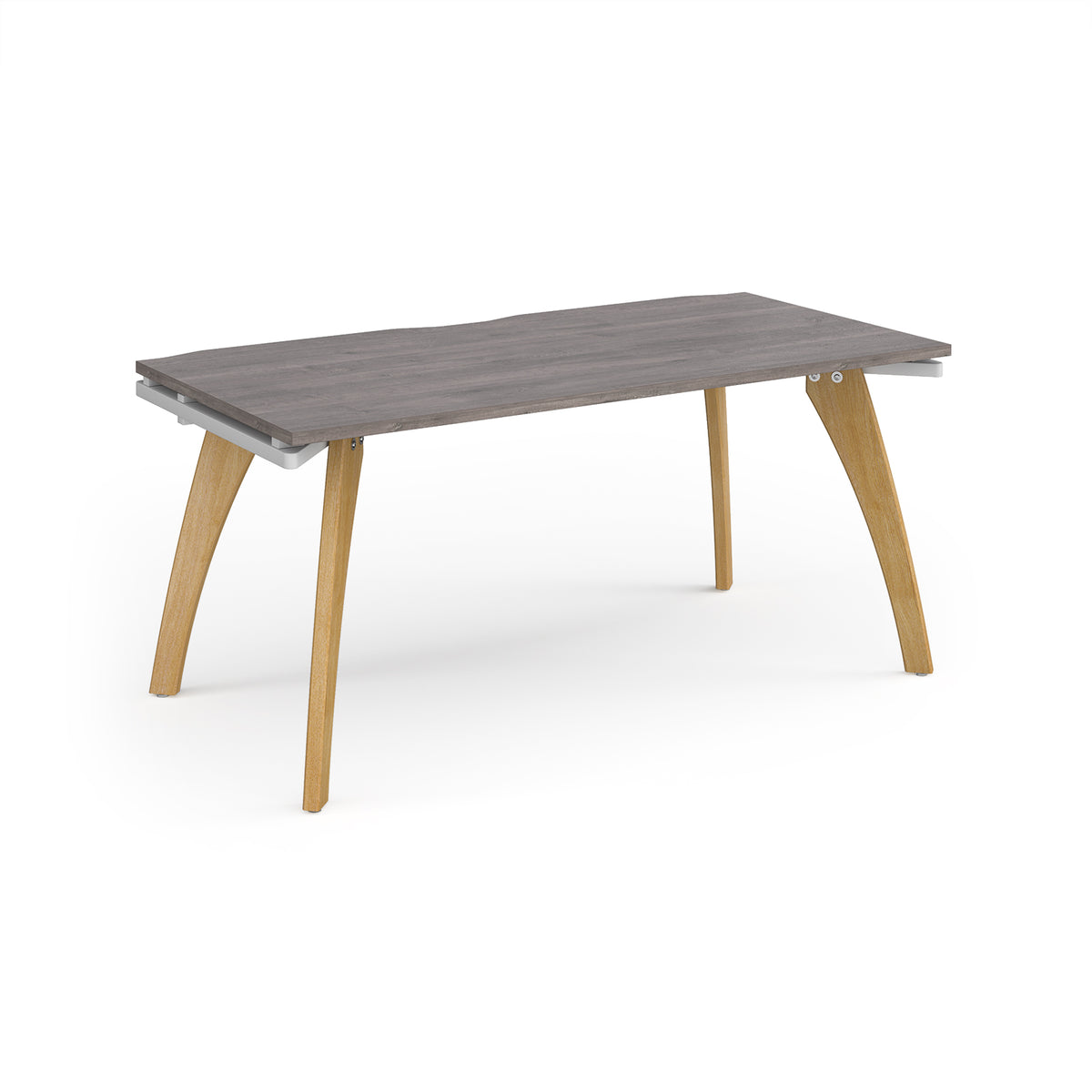 Fuze single desk 1600mm x 800mm with oak legs - white underframe, Grey Oak Top - view 1