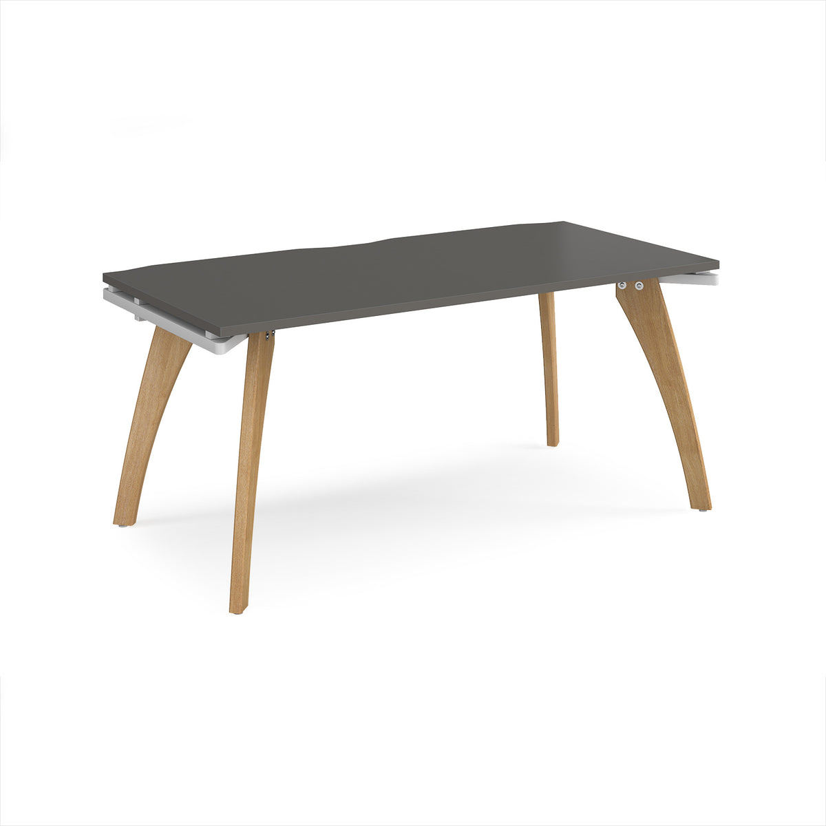 Fuze single desk 1600mm x 800mm with oak legs - white underframe, storm grey top - view 1