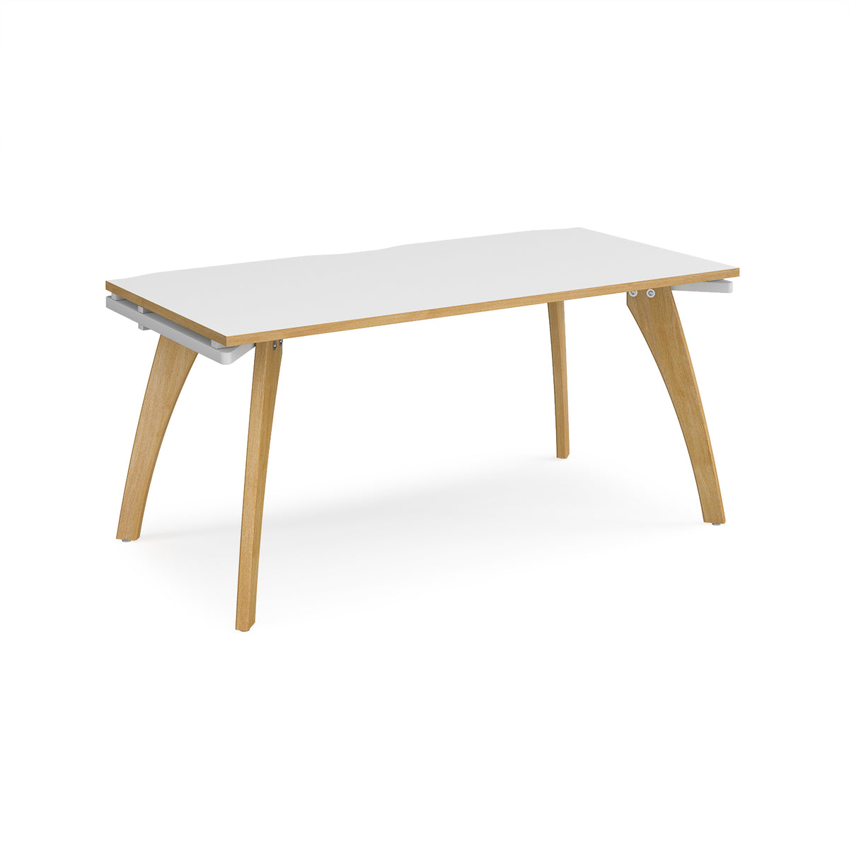 Fuze single desk 1600mm x 800mm with oak legs - white underframe, White Top with oak edging - view 1