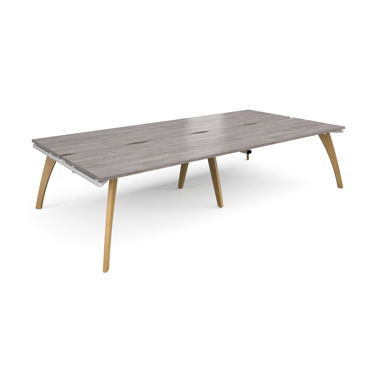 Fuze double back to back desks 3200mm x 1600mm with oak legs - white underframe, Grey Oak Top - view 1