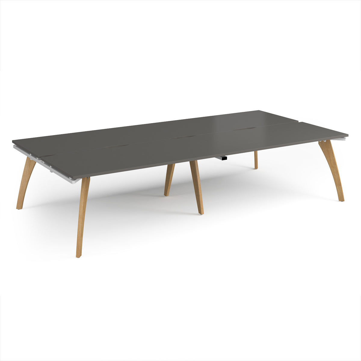 Fuze double back to back desks 3200mm x 1600mm with oak legs - white underframe, storm grey top - view 1