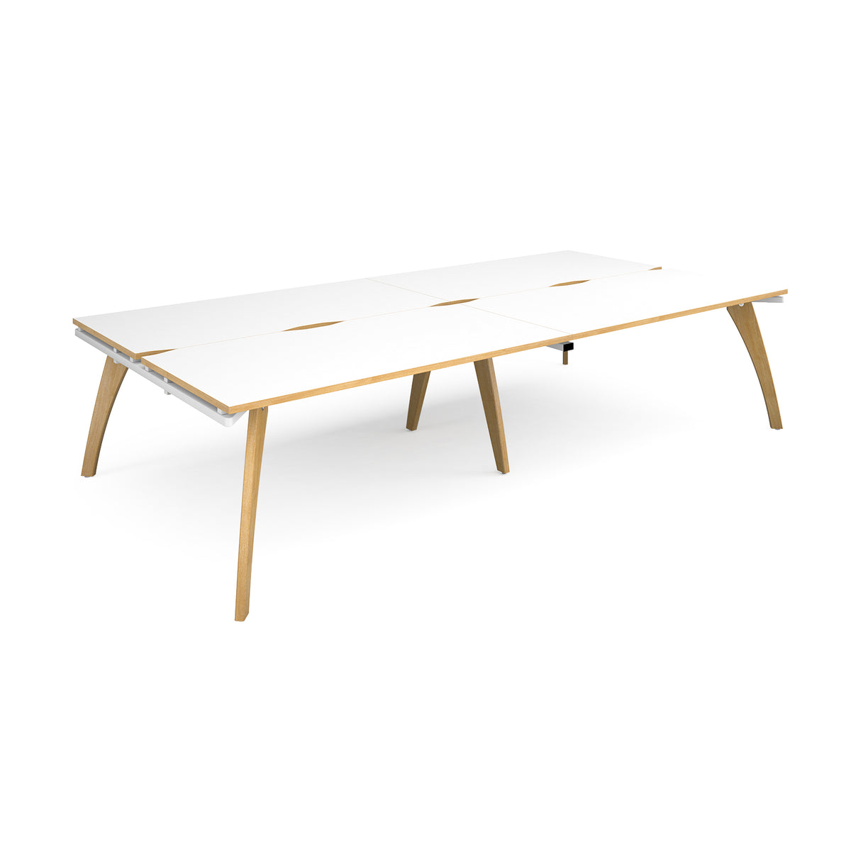 Fuze double back to back desks 3200mm x 1600mm with oak legs - white underframe, White Top with oak edging - view 1