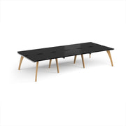 Fuze triple back to back desks 3600mm x 1600mm with oak legs - white underframe, black top - view 1