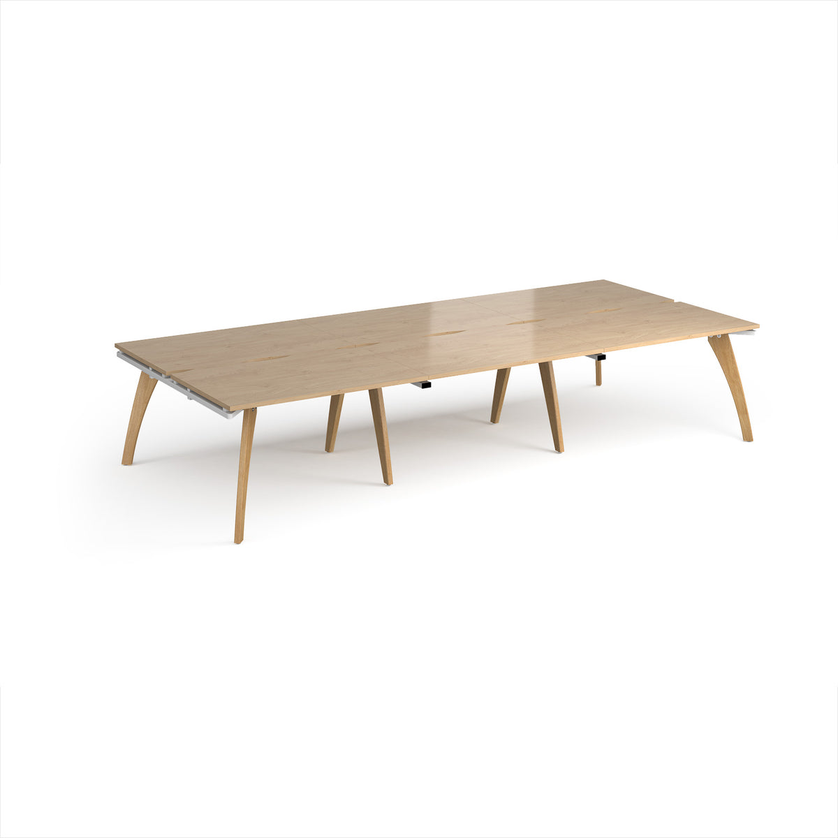 Fuze triple back to back desks 3600mm x 1600mm with oak legs - white underframe, Kendal Oak Top - view 1