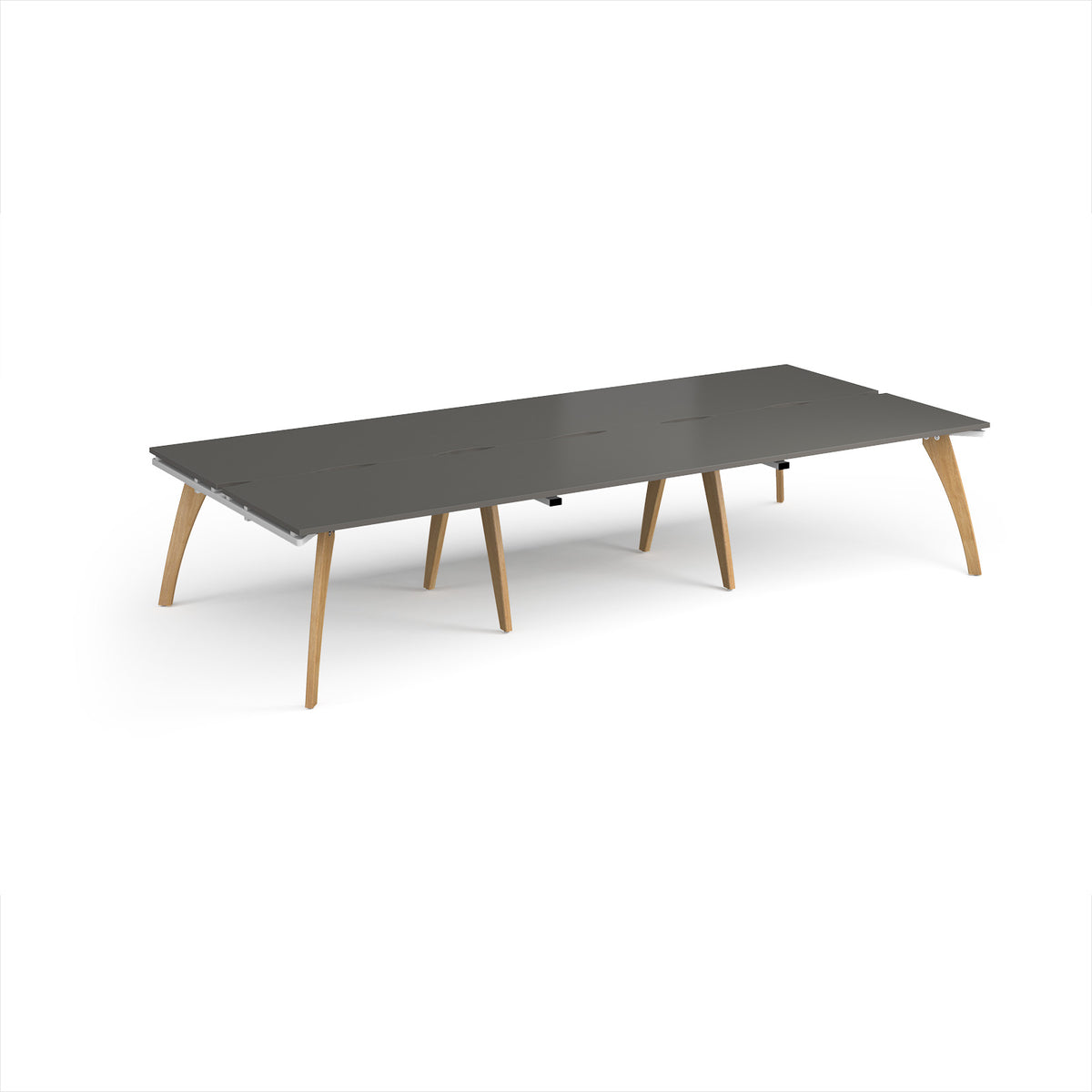 Fuze triple back to back desks 3600mm x 1600mm with oak legs - white underframe, storm grey top - view 1
