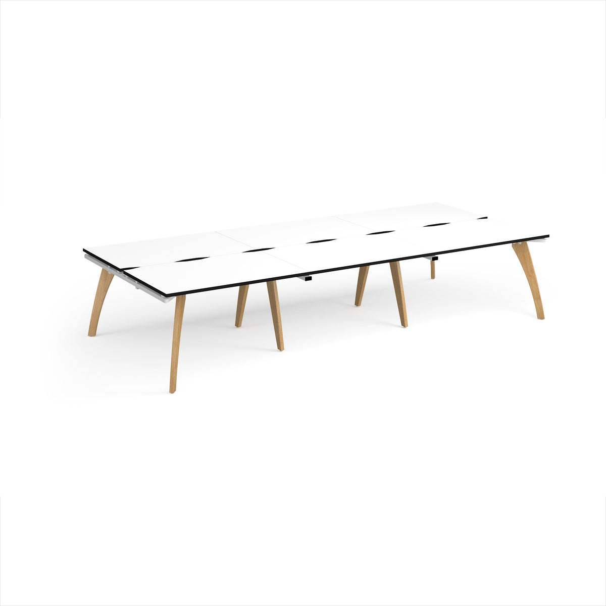 Fuze triple back to back desks 3600mm x 1600mm with oak legs - white underframe, White Top, black edge - view 1