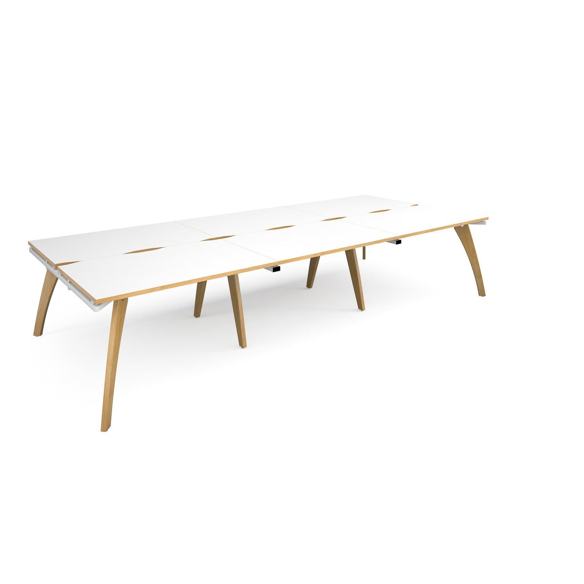 Fuze triple back to back desks 3600mm x 1600mm with oak legs - white underframe, White Top with oak edging - view 1