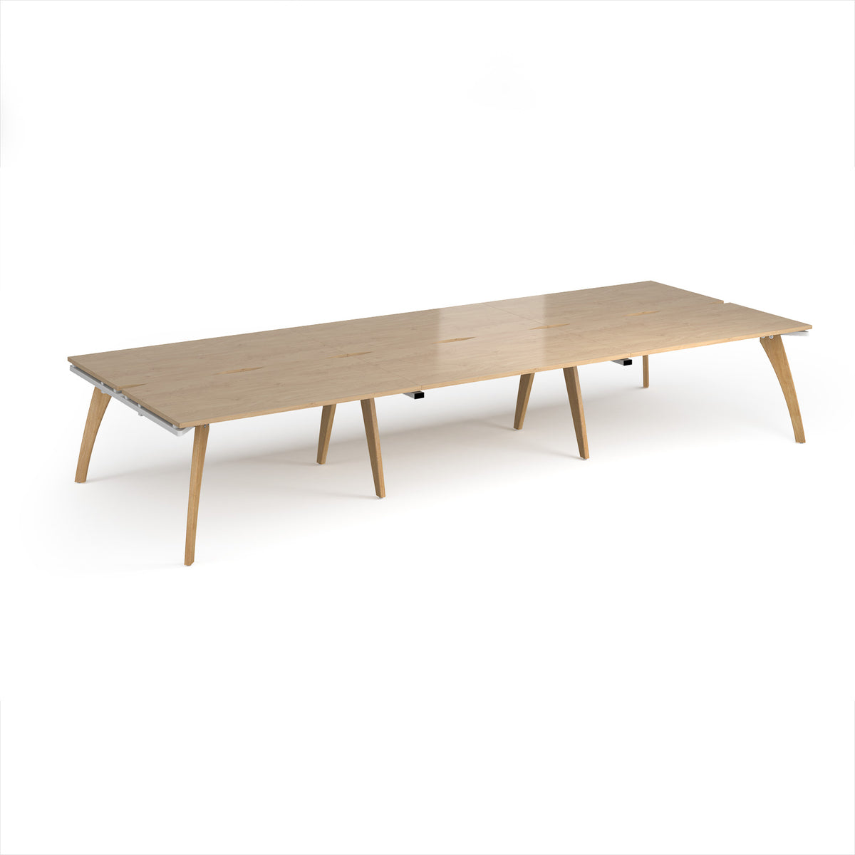 Fuze triple back to back desks 4200mm x 1600mm with oak legs - white underframe, Kendal Oak Top - view 1