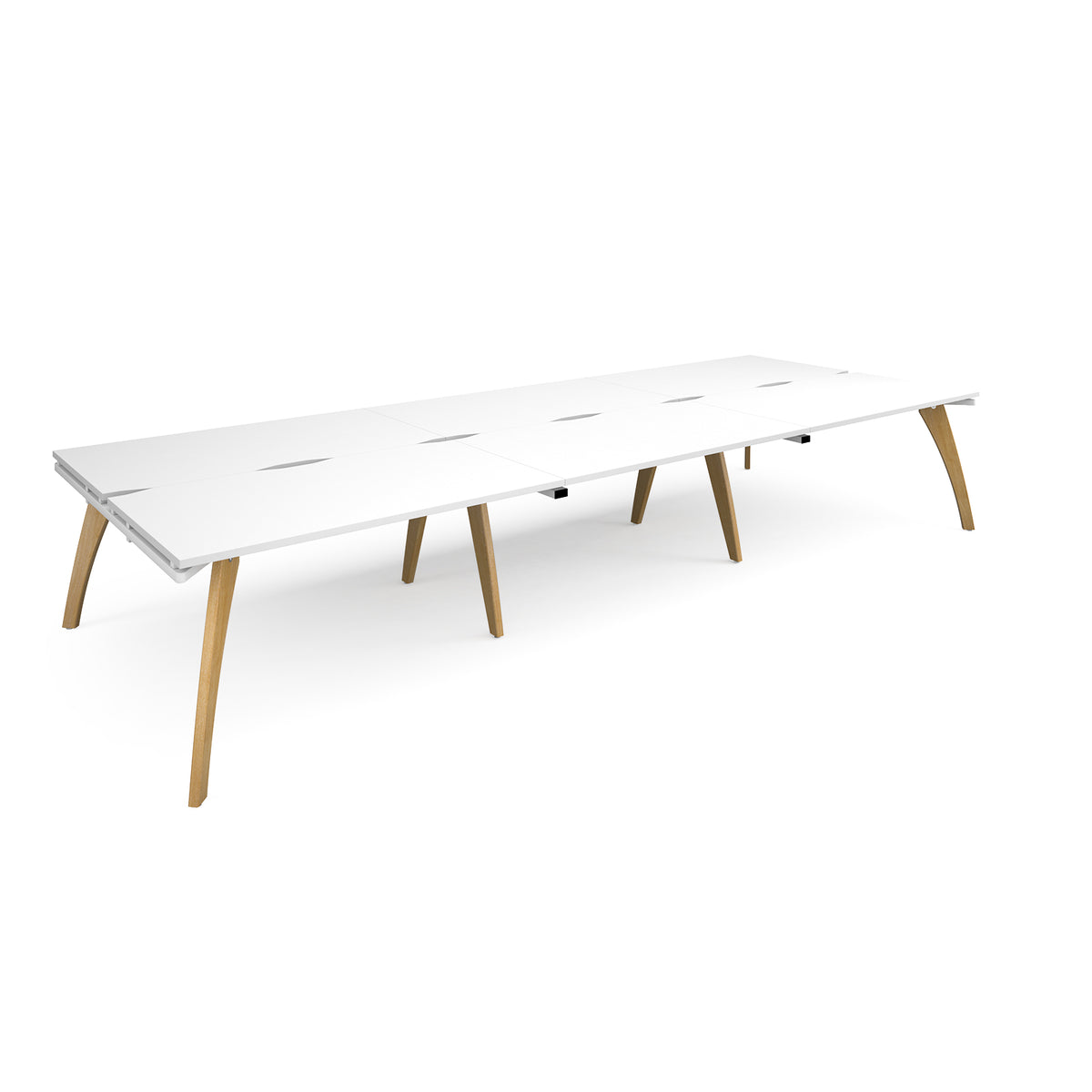 Fuze triple back to back desks 4200mm x 1600mm with oak legs - white underframe, White Top - view 1