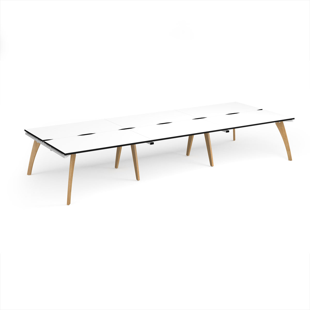 Fuze triple back to back desks 4200mm x 1600mm with oak legs - white underframe, White Top, black edge - view 1