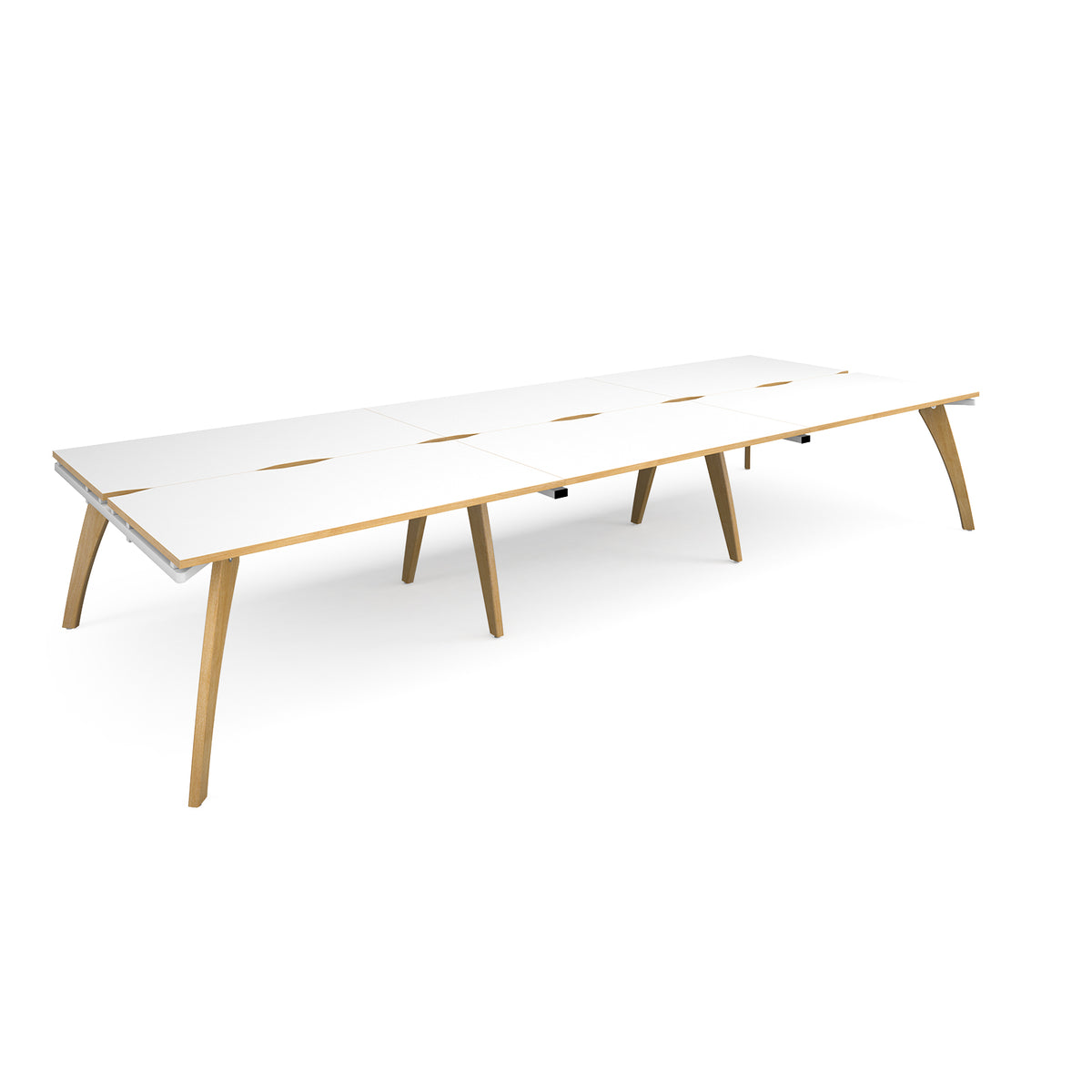 Fuze triple back to back desks 4200mm x 1600mm with oak legs - white underframe, White Top with oak edging - view 1