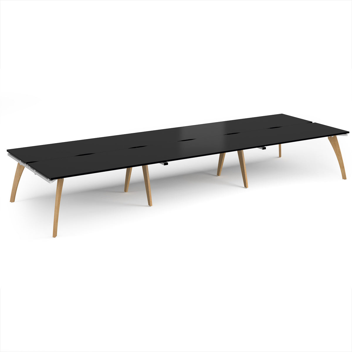 Fuze triple back to back desks 4800mm x 1600mm with oak legs - white underframe, black top - view 1