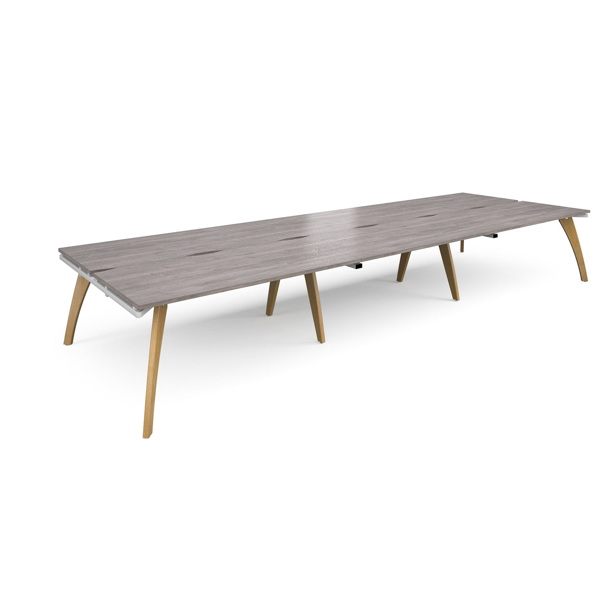 Fuze triple back to back desks 4800mm x 1600mm with oak legs - white underframe, Grey Oak Top - view 1