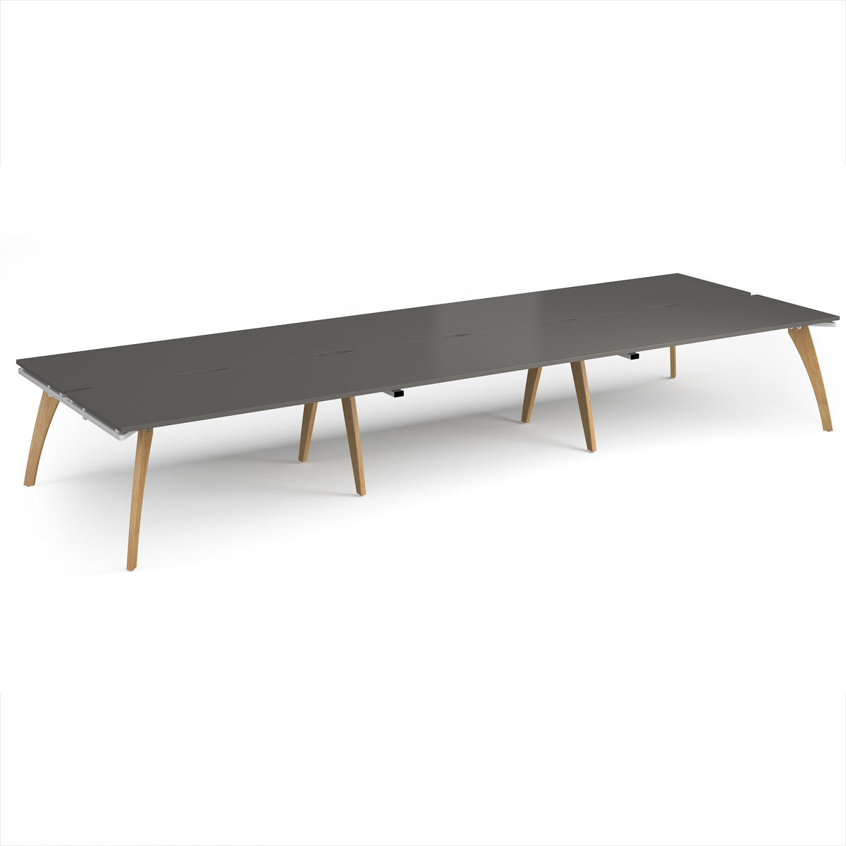 Fuze triple back to back desks 4800mm x 1600mm with oak legs - white underframe, storm grey top - view 1