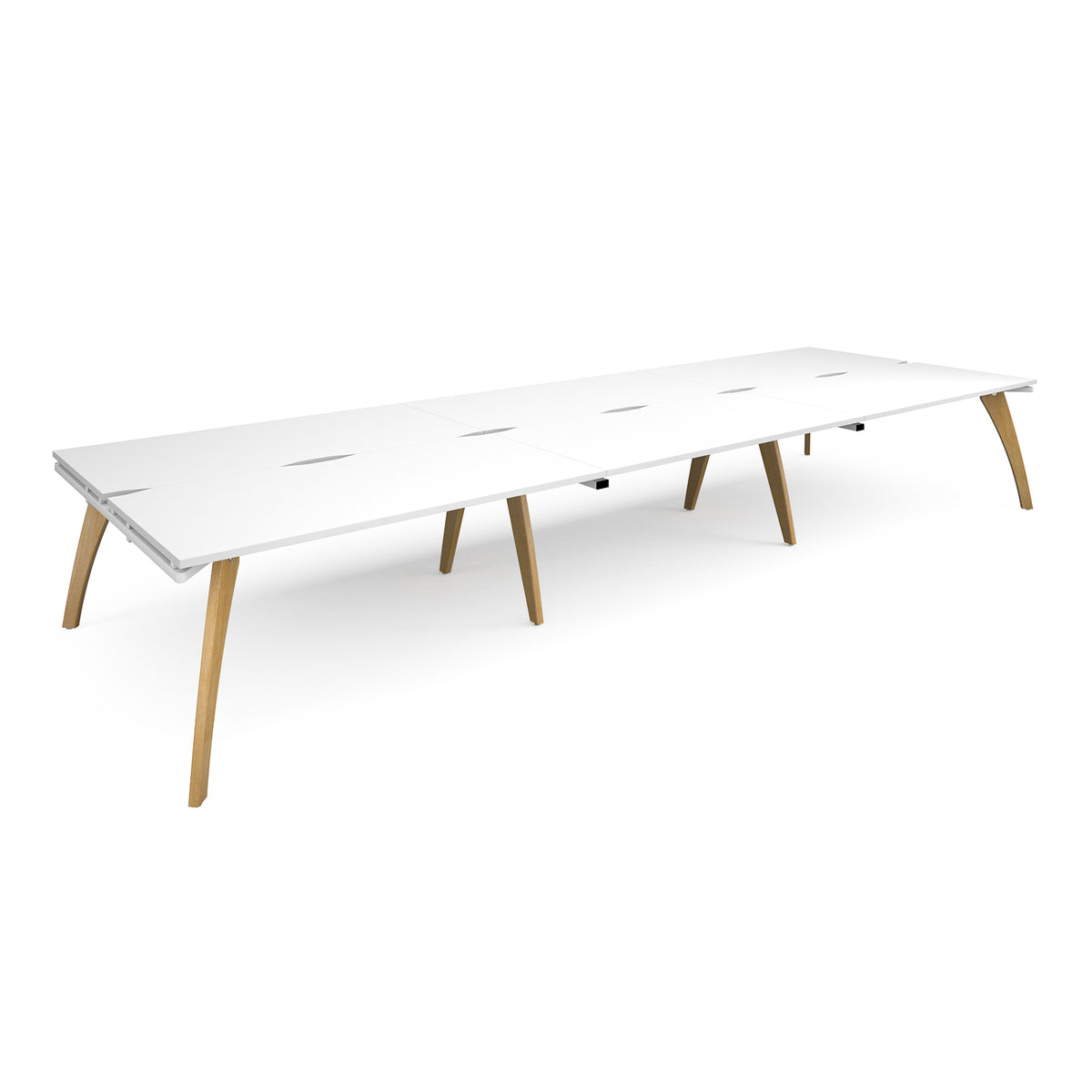 Fuze triple back to back desks 4800mm x 1600mm with oak legs - white underframe, White Top - view 1
