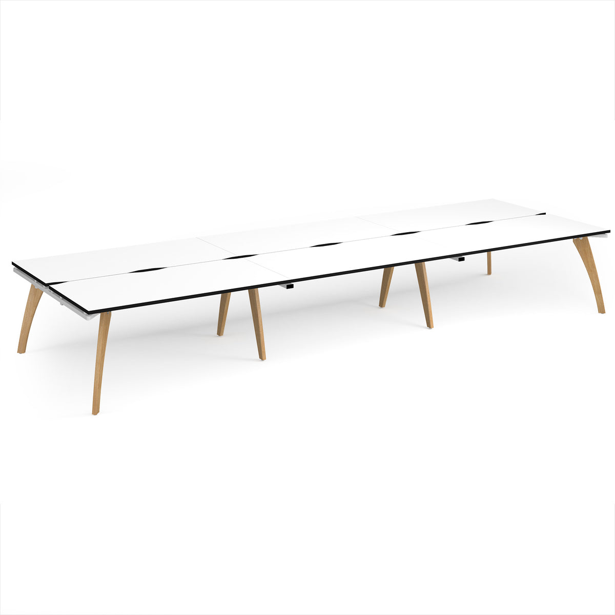 Fuze triple back to back desks 4800mm x 1600mm with oak legs - white underframe, White Top, black edge - view 1