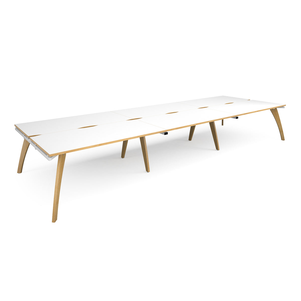 Fuze triple back to back desks 4800mm x 1600mm with oak legs - white underframe, White Top with oak edging - view 1