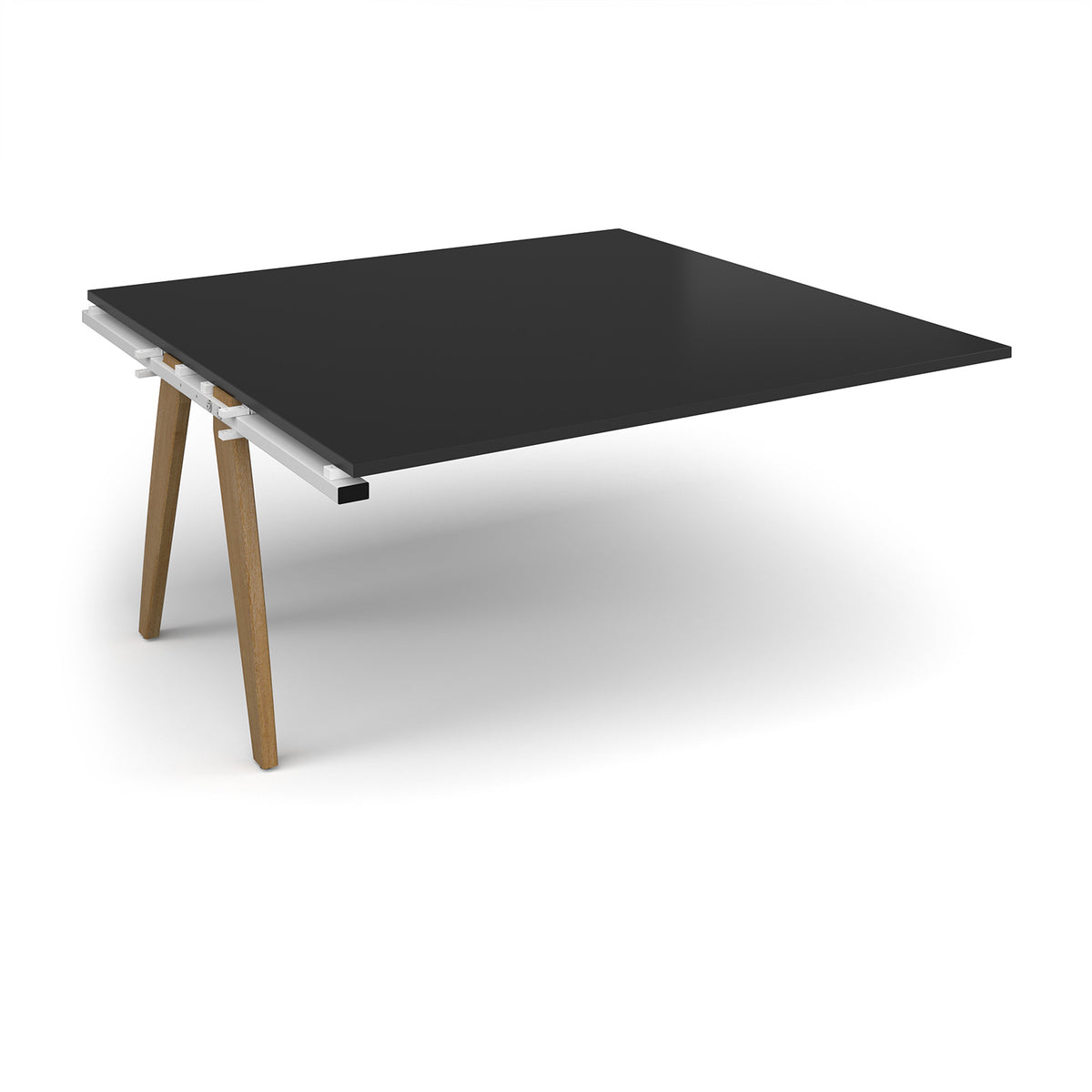 Fuze boardroom table add on unit 1600mm x 1600mm with oak legs - white underframe, black top - view 1
