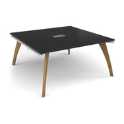 Fuze square boardroom table 1600mm x 1600mm with central cutout 272mm x 132mm with oak legs - white underframe, grey black top - view 1