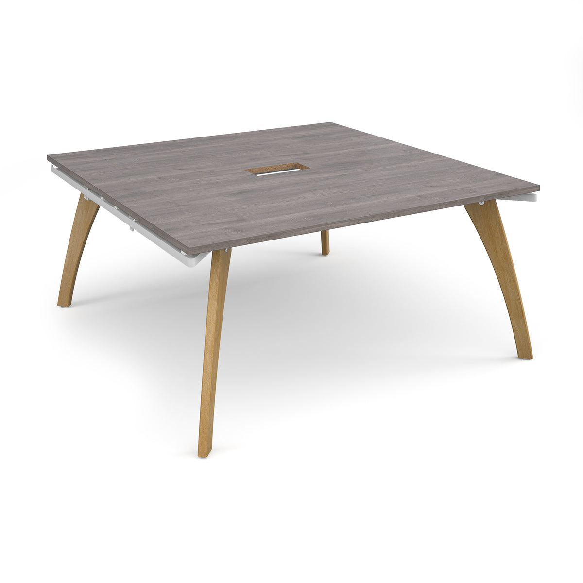 Fuze square boardroom table 1600mm x 1600mm with central cutout 272mm x 132mm with oak legs - white underframe, Grey Oak Top - view 1