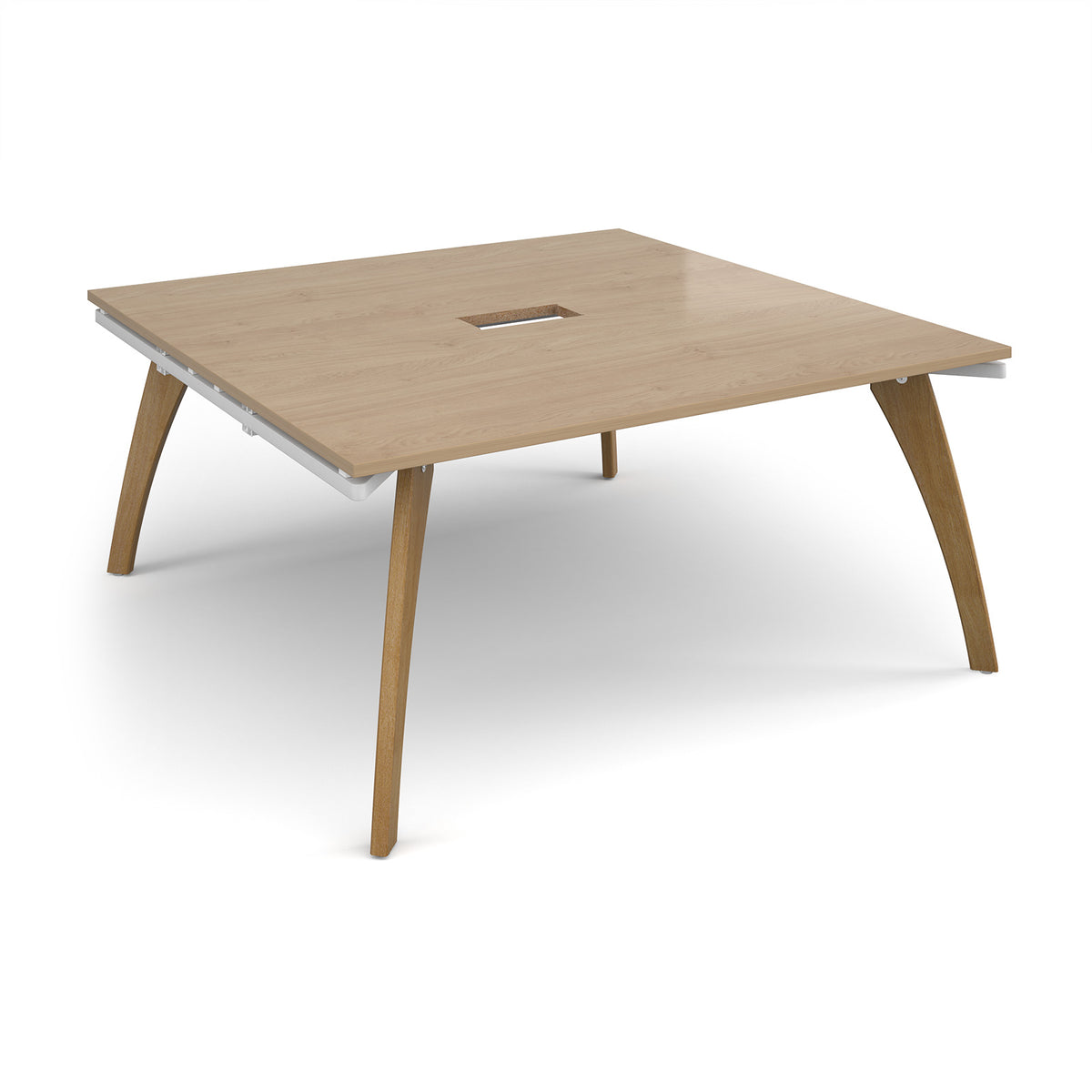 Fuze square boardroom table 1600mm x 1600mm with central cutout 272mm x 132mm with oak legs - white underframe, grey Kendal Oak Top - view 1