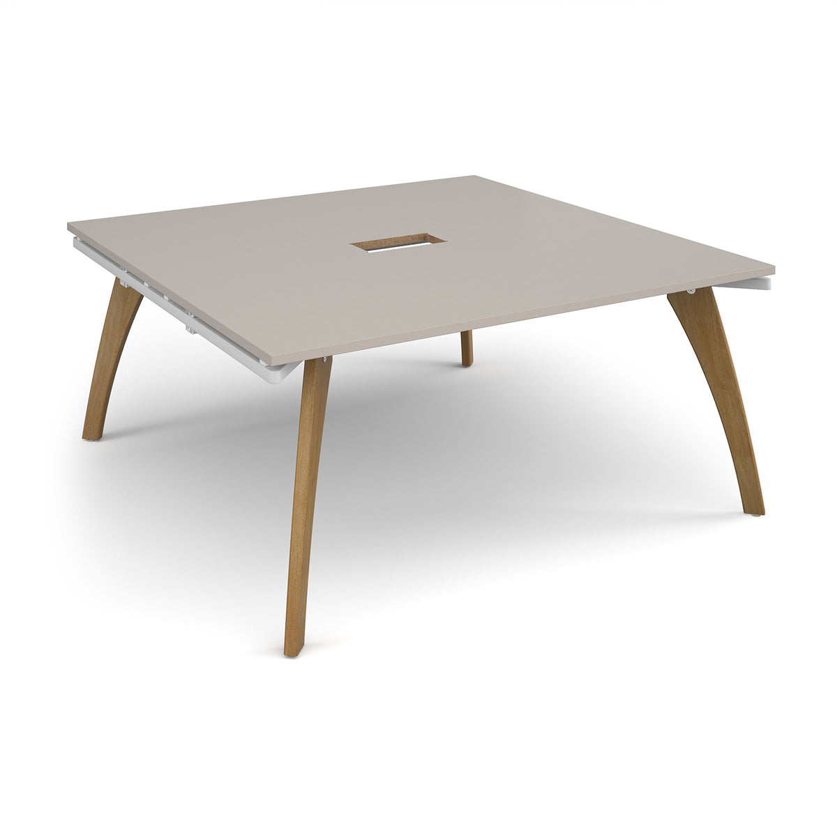 Fuze square boardroom table 1600mm x 1600mm with central cutout 272mm x 132mm with oak legs - white underframe, grey light grey top - view 1