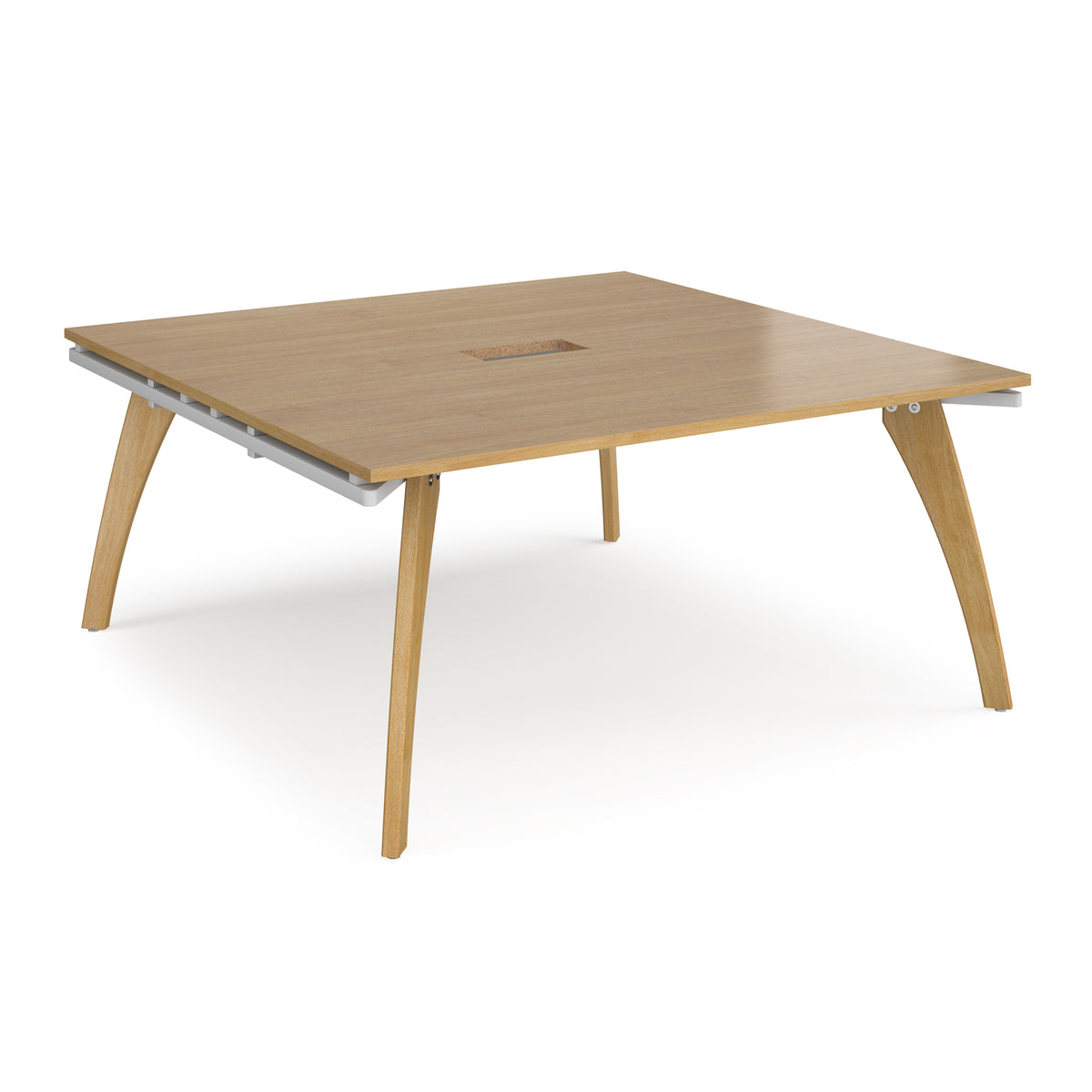 Fuze square boardroom table 1600mm x 1600mm with central cutout 272mm x 132mm with oak legs - white underframe, Oak Top - view 1
