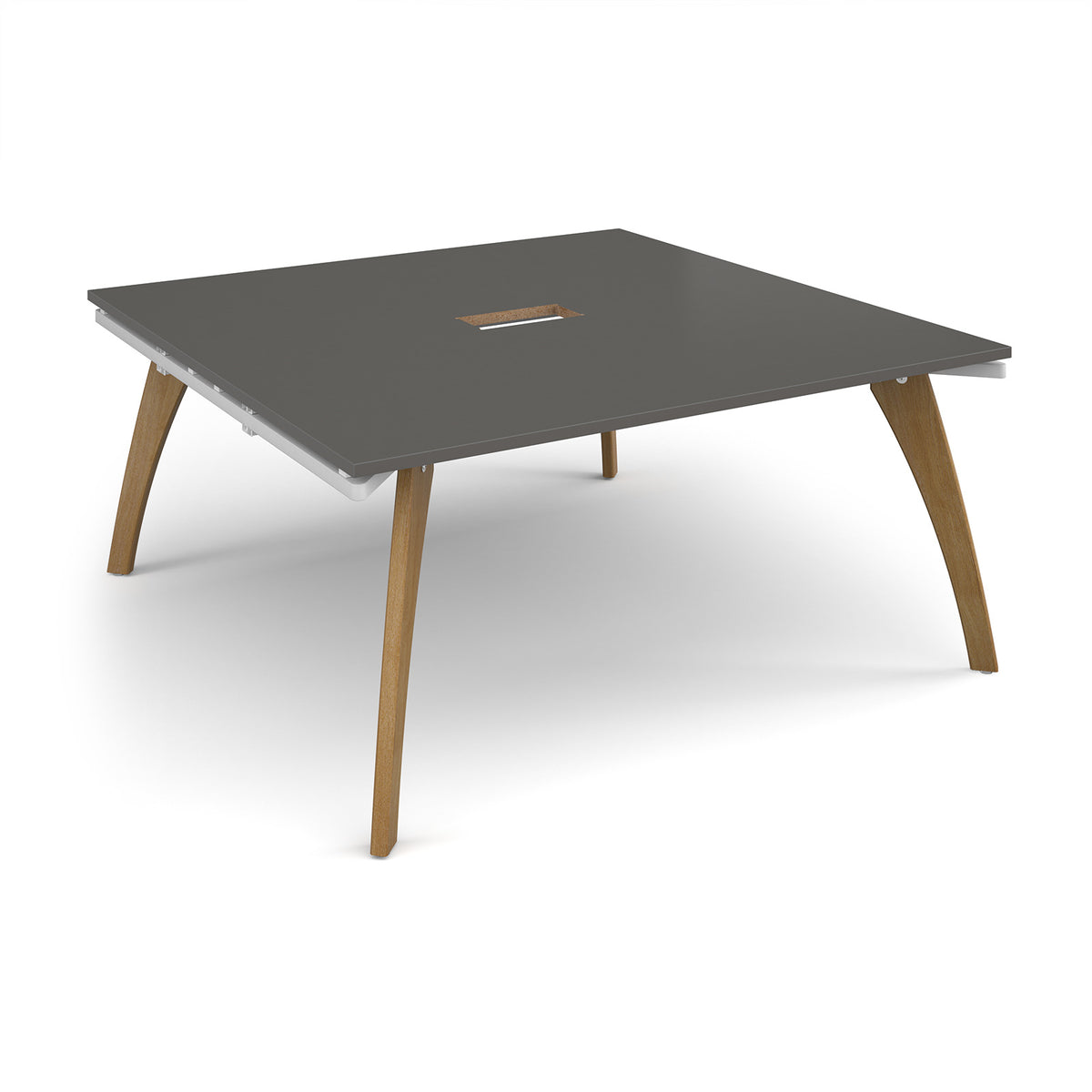 Fuze square boardroom table 1600mm x 1600mm with central cutout 272mm x 132mm with oak legs - white underframe, onyx grey top - view 1