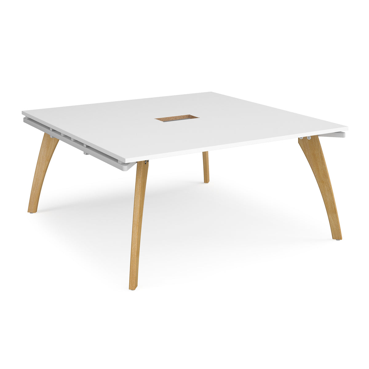 Fuze square boardroom table 1600mm x 1600mm with central cutout 272mm x 132mm with oak legs - white underframe, White Top - view 1