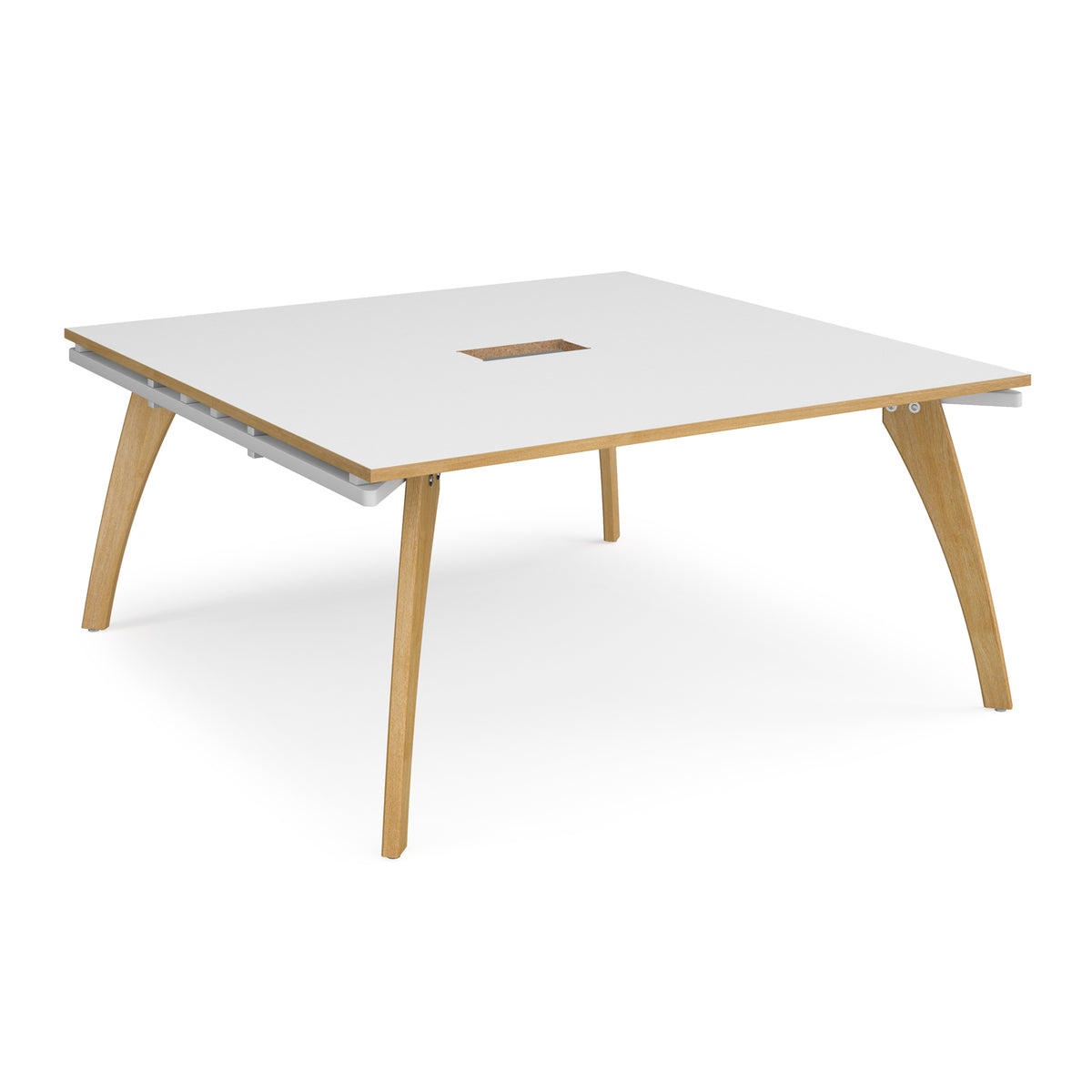 Fuze square boardroom table 1600mm x 1600mm with central cutout 272mm x 132mm with oak legs - white underframe, White Top with oak edge - view 1
