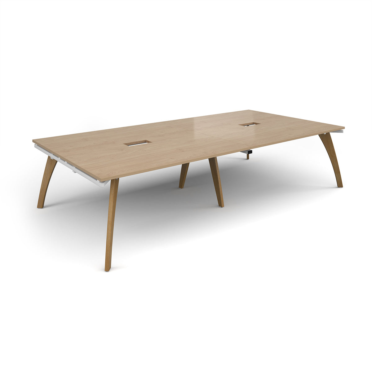 Fuze rectangular boardroom table 3200mm x 1600mm with 2 cutouts 272mm x 132mm with oak legs - white underframe, Kendal Oak Top - view 1