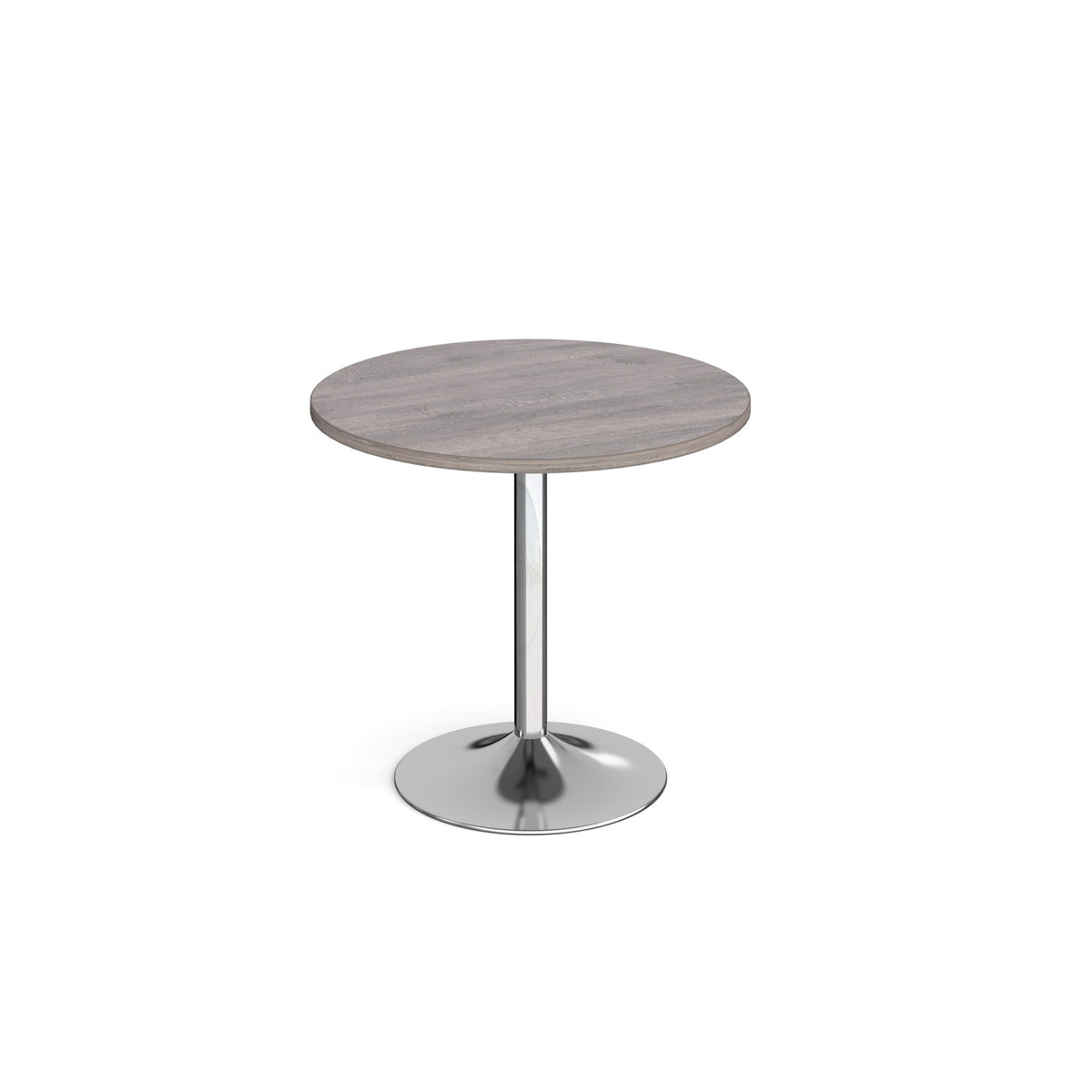 Genoa circular dining table with chrome trumpet base 800mm - Grey Oak - view 1