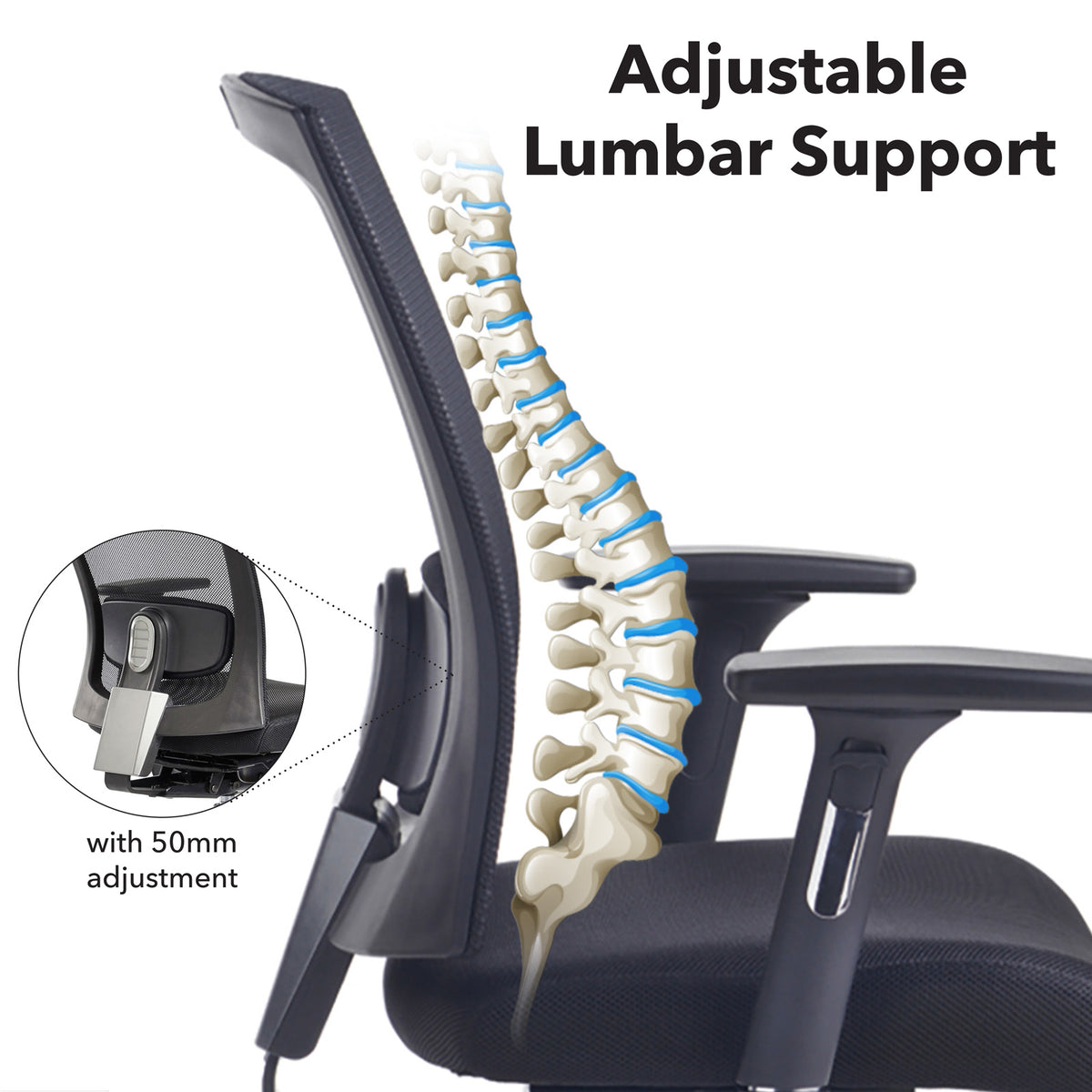 Gemini mesh task chair with adjustable arms - black - view 2