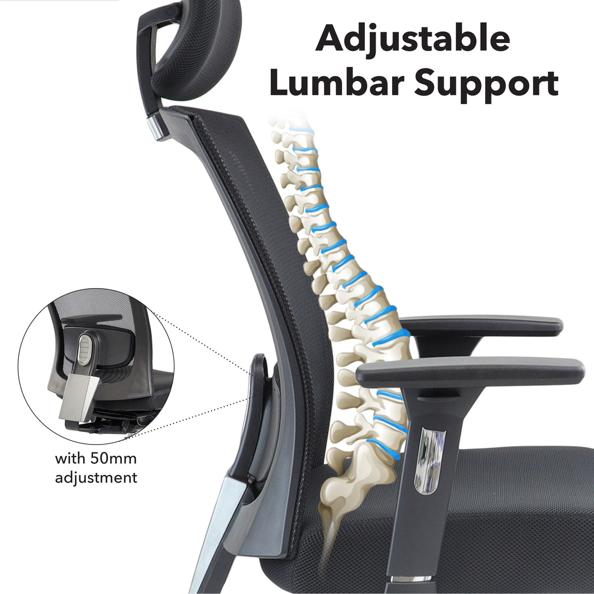 Gemini mesh task chair with adjustable arms and headrest - black - view 2