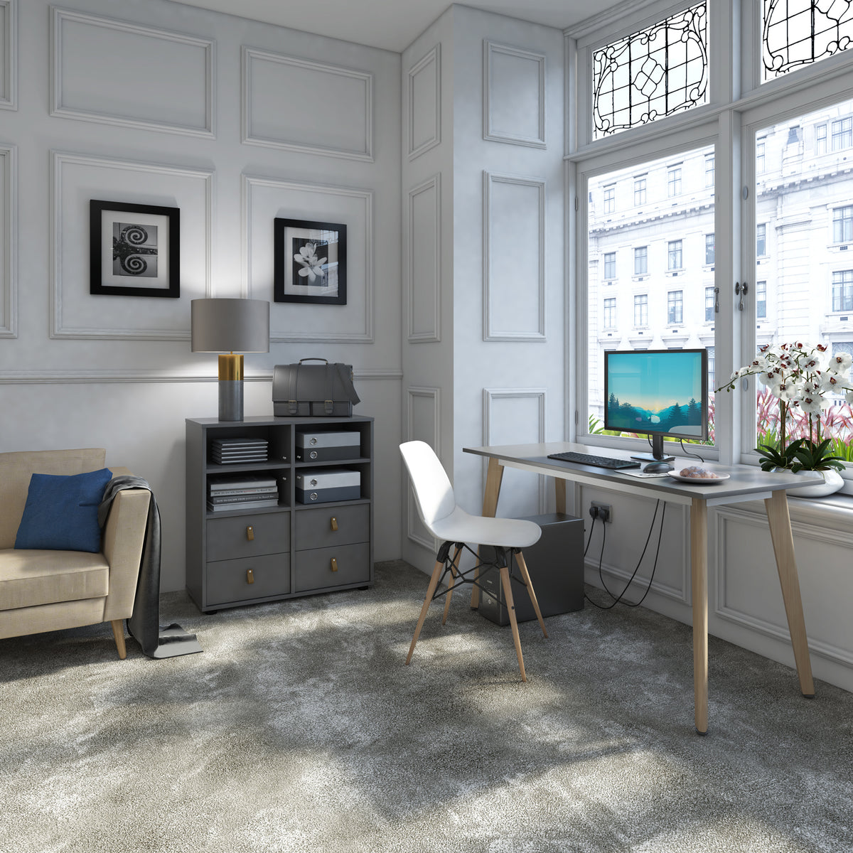 Giza cube storage unit 1370mm high with 6 open boxes and wooden legs - oak - view 4
