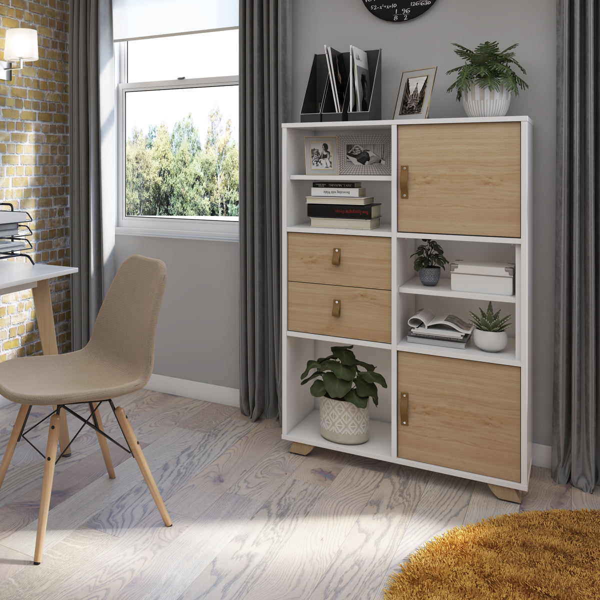 Giza cube storage unit 1370mm high with 6 open boxes and wooden legs - oak - view 3