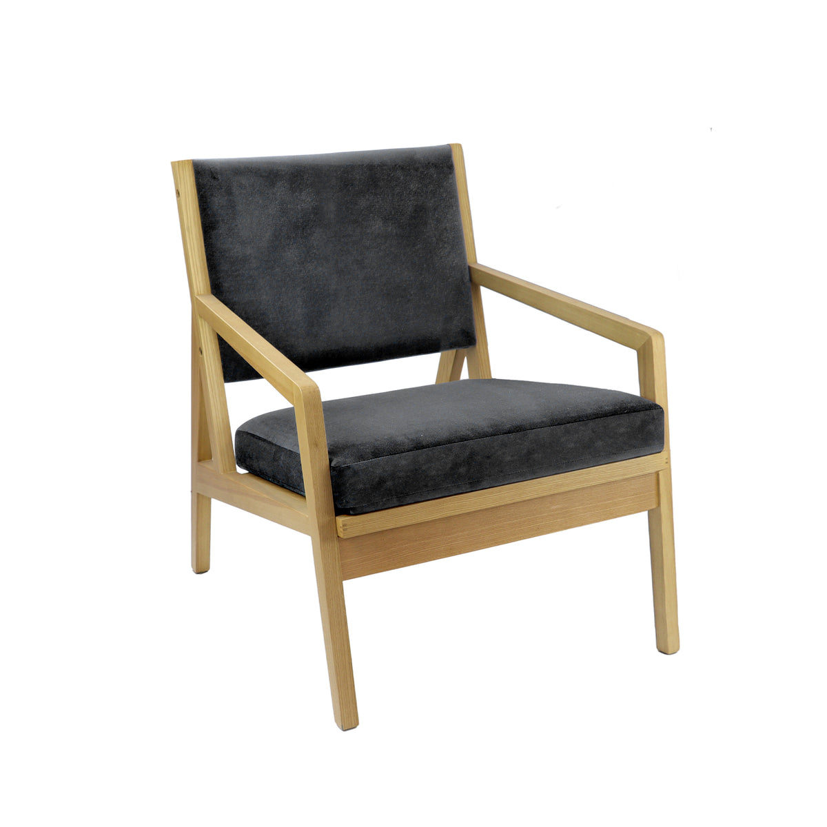 Hanna single seater sofa with wooden frame - grey fabric - view 1
