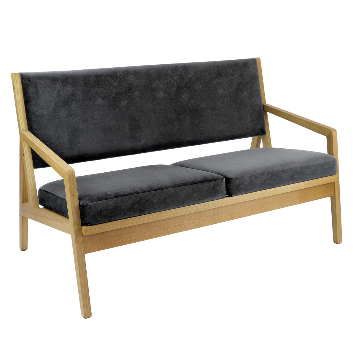 Hanna two seater sofa with wooden frame - grey fabric - view 1