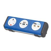 Hubble clip-on power module 1 x UK socket, 1 x TUF (A&C connectors) USB charger, 2 x RJ45 sockets - dark blue - view 1