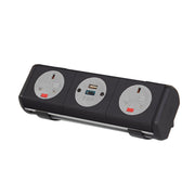 Hubble clip-on power module 2 x UK sockets, 1 x TUF (A&C connectors) USB charger - black - view 1