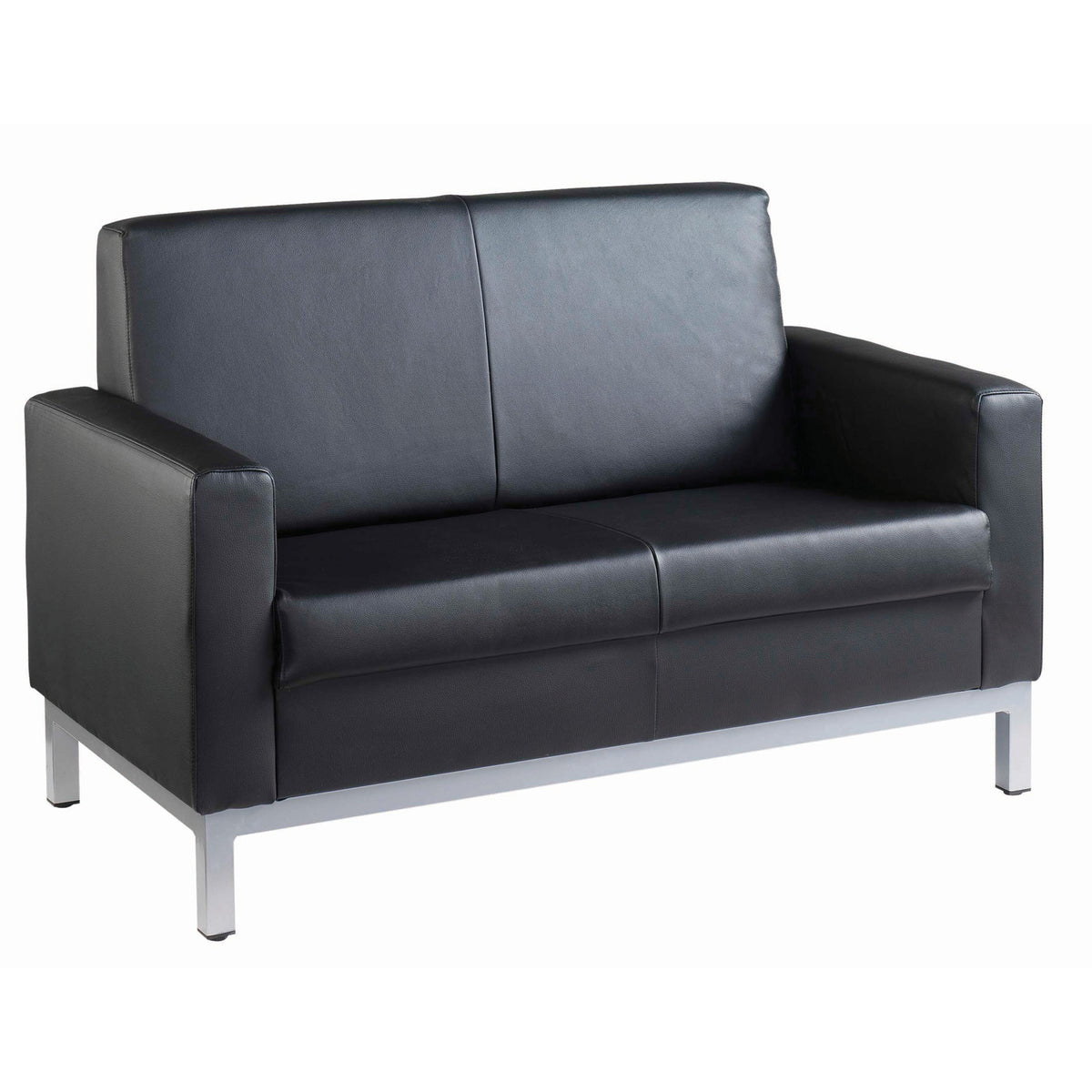 Helsinki square back reception 2 seater chair 1340mm wide - black bonded leather faced - view 1